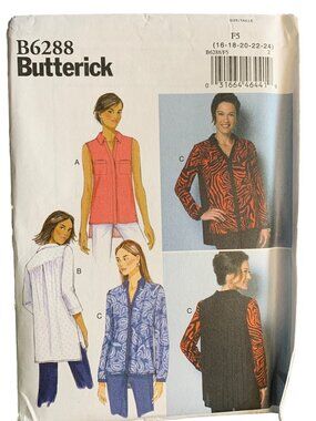 Butterick Misses Top Shirt Sewing Pattern Size 16 18 20 22 24 B6288 - Uncut